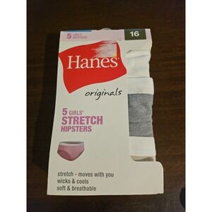 Hanes Girls Originals 5 Pack‎ Stretch Hipster Panties Multi Colors Size 16